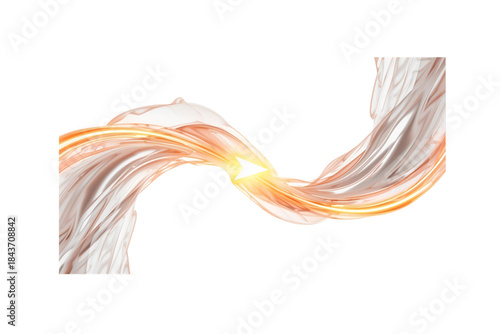 abstract, glowing ribbon of flowing white and yellow silk or fabric with a gold energy burst, no background svg