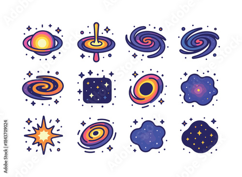 Colorful Quasar Icon Set. Quasar. Colorful isometric vector icon