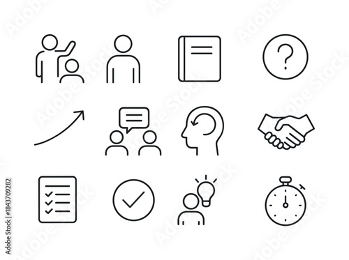 Leadership Coaching Icons. Leadership coaching session. Line ico