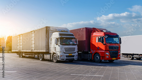 Wallpaper Mural Two Semi-Trucks with Containers in Parking Lot Torontodigital.ca