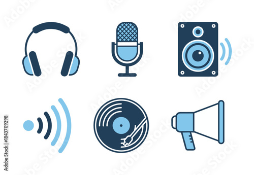 Music and audio device flat line icons