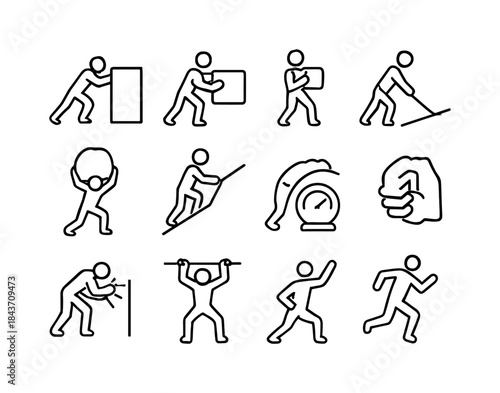 Extreme Physical Icons. Extreme physical tasks. Line icon set of