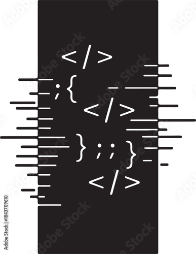 Abstract computer coding symbols and programming language elements vector background.