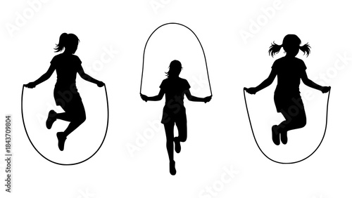 Silhouettes Jumping with a Rope