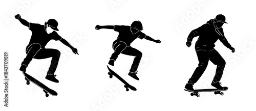 Skateboarders in Dynamic Motion Silhouettes
