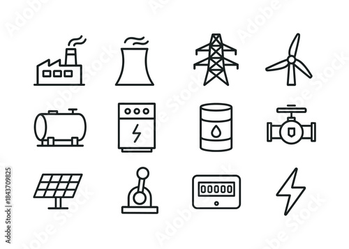 Energy Infrastructure Icons. Energy infrastructure. Line icon se