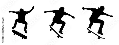 Skateboarders in Dynamic Motion Silhouettes