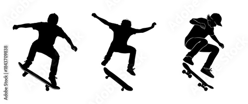 Skateboarders in Dynamic Motion Silhouettes