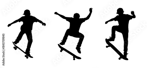 Skateboarders in Dynamic Motion Silhouettes