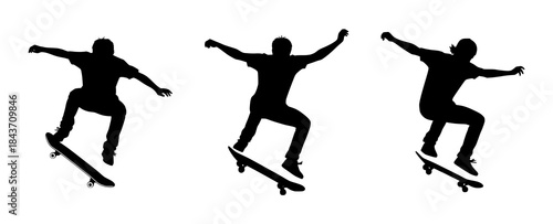 Skateboarders in Dynamic Motion Silhouettes