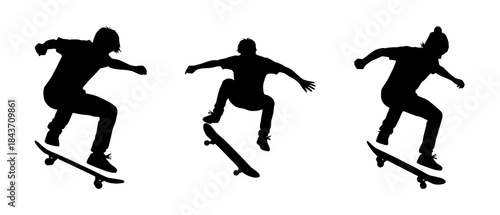 Skateboarding Silhouettes in Dynamic Motion