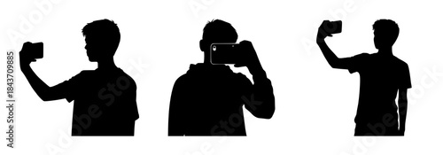 Silhouettes of People Taking Selfies