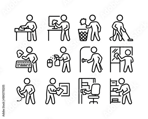 Office Cleaning Icons. Office cleaning. Line icon set of office