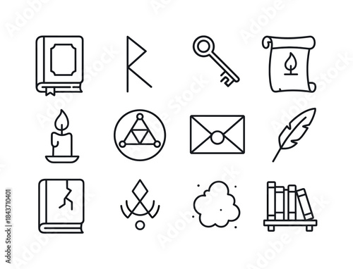 Forgotten Knowledge Icons. Forgotten knowledge. Line icon set of