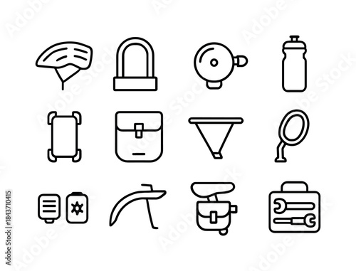 Bike Accessories Icons. Bike Accessories. Line icon set of Bike