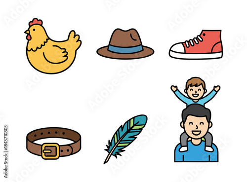 Father and son playing with farm animal and accessories