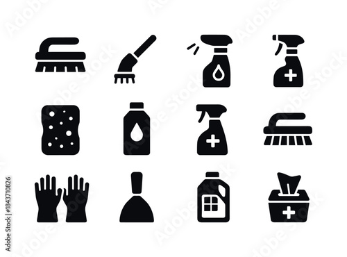 Deep Cleaning Icons. Deep cleaning tools. Solid icon set of deep