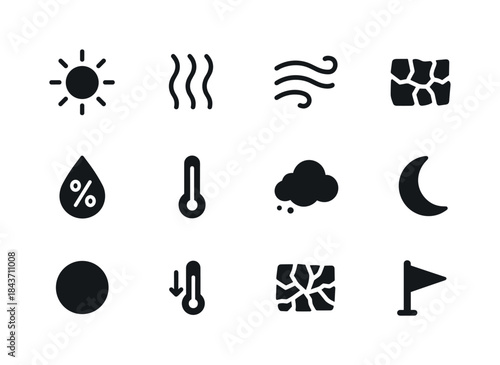 Desert Climate Icons. Desert climate. Solid icon set of Desert c