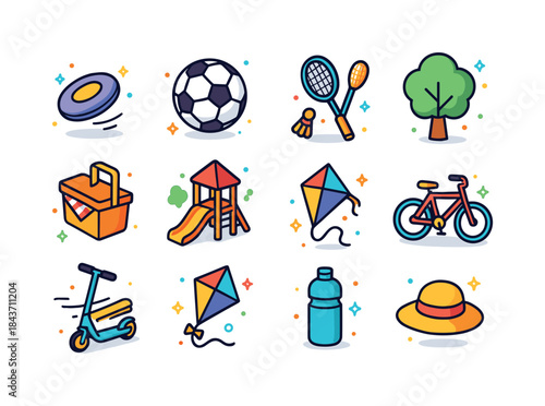 Park Activity Icons. Park Activities. Colorful isometric vector