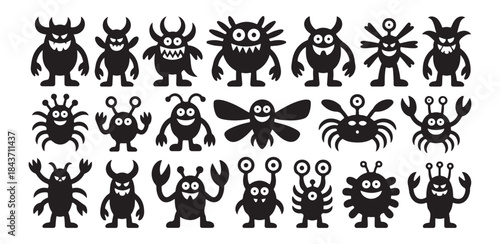 Laboratory glassware, chemical flask, test tube, warning sign outline black white icons set