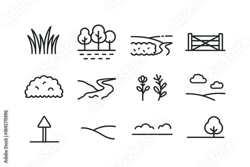 Field Edge Icons. Field Edge. Line icon set of Field Edge: tall