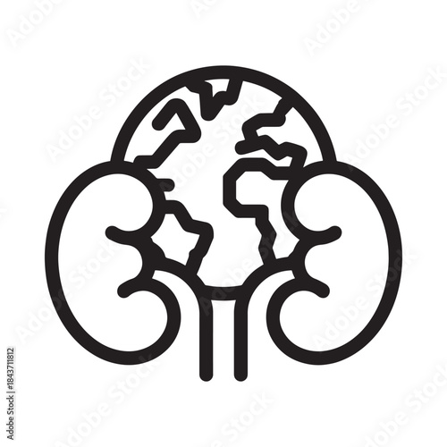 A simple line drawing depicting human kidneys shaped like the earth