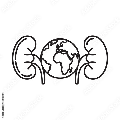 Human kidneys flanking a globe symbolizing global kidney health awareness