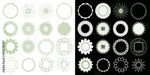 Collection of decorative circular frames and floral elements in green shades