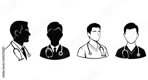 Four anonymous medical professionals in a row illustration
