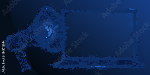 Abstract dark blue frame with distressed edges and central glowing shape