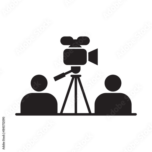 Filmmaking scene with a camera tripod and two silhouetted figures