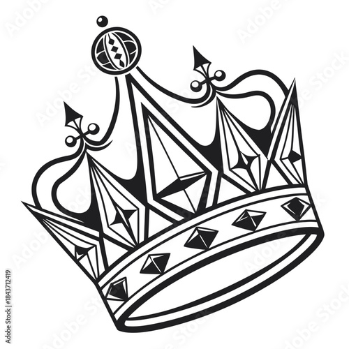 Stylized black and white crown with geometric gemstones