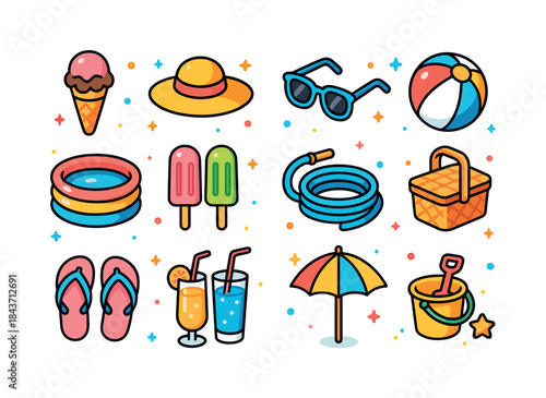 Summer Fun Icons. Summer Fun. Colorful isometric vector icons se