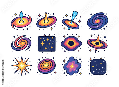 Colorful Quasar Icon Set. Quasar. Colorful isometric vector icon