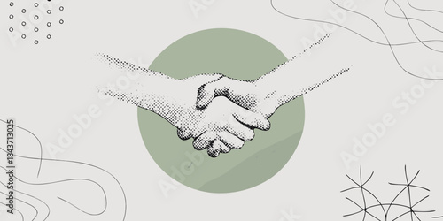 A symbolic illustration of a handshake with abstract shapes and textures