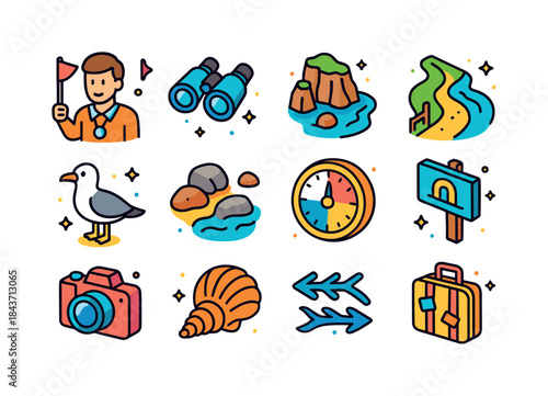 Seaside Icon Set. seaside tours. Colorful isometric vector icons