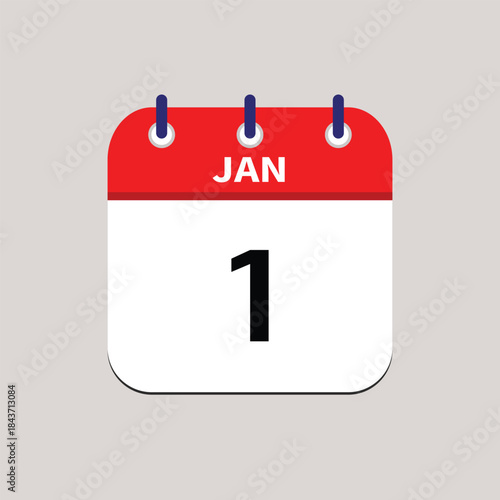 January 1st calendar page showing new year's day on gray background