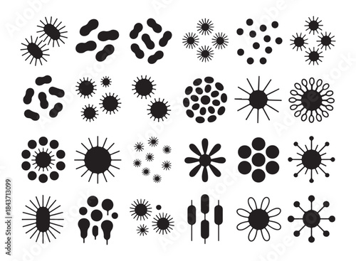 Set of various bacteria and virus shapes, microscopic organisms, disease causing germs