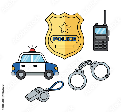 Police equipment and law enforcement concept icons