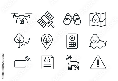 Forest Monitoring Icons. deforestation reduction