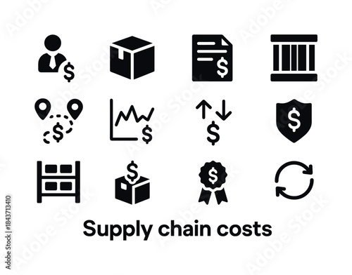 Supply Chain Costs Icons. Supply chain costs. Solid icon set of
