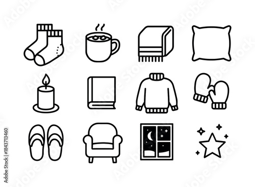 Winter Relaxation Icons. Winter Relaxation. Line icon set of Win