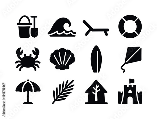 Summer Beach Icons. Summer beach. Solid icon set of Summer beach