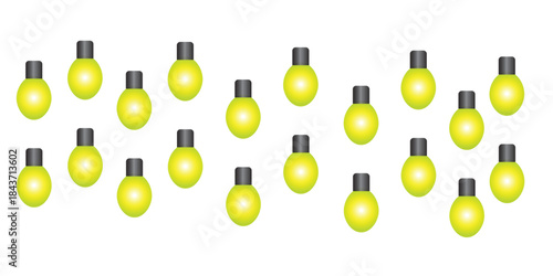 This image features a collection of yellow light bulbs arranged in a grid pattern. Each light bulb is turned on, casting a warm glow. 
