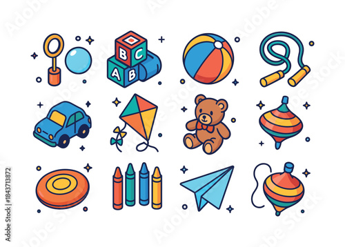 Playtime Icons Extravaganza. Playtime. Colorful isometric vector