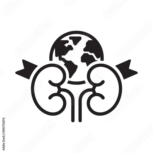 Illustration of human kidneys with a world globe inside symbolizing global health