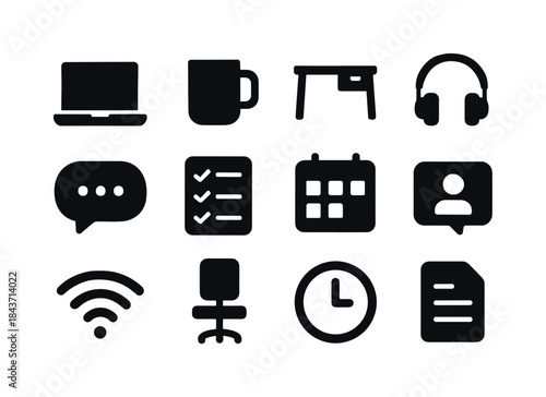 Remote Work Icon Set. Remote work life. Solid icon set of remote