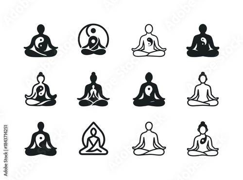 Yoga Logo Harmony. people meditating or practicing yoga for well
