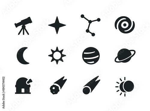 Astronomy Icon Set. Astronomy. Solid icon set of Astronomy: tele