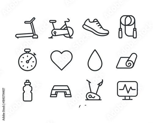 Cardio Training Icons. Cardio training. Line icon set of cardio